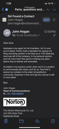 Response from Norton HOC